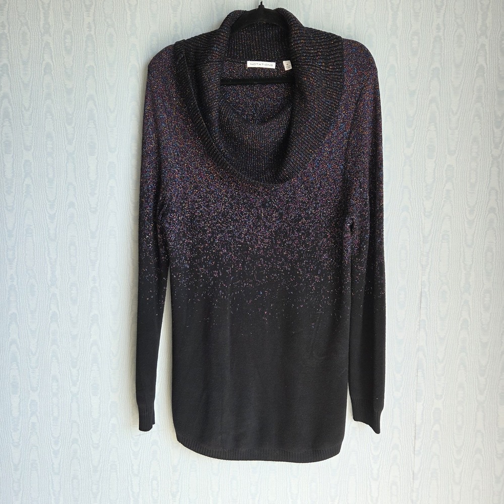 Notations Womens XL Ombre Metallic Cowl Neck‎ Black Multi Lightweight Sweater